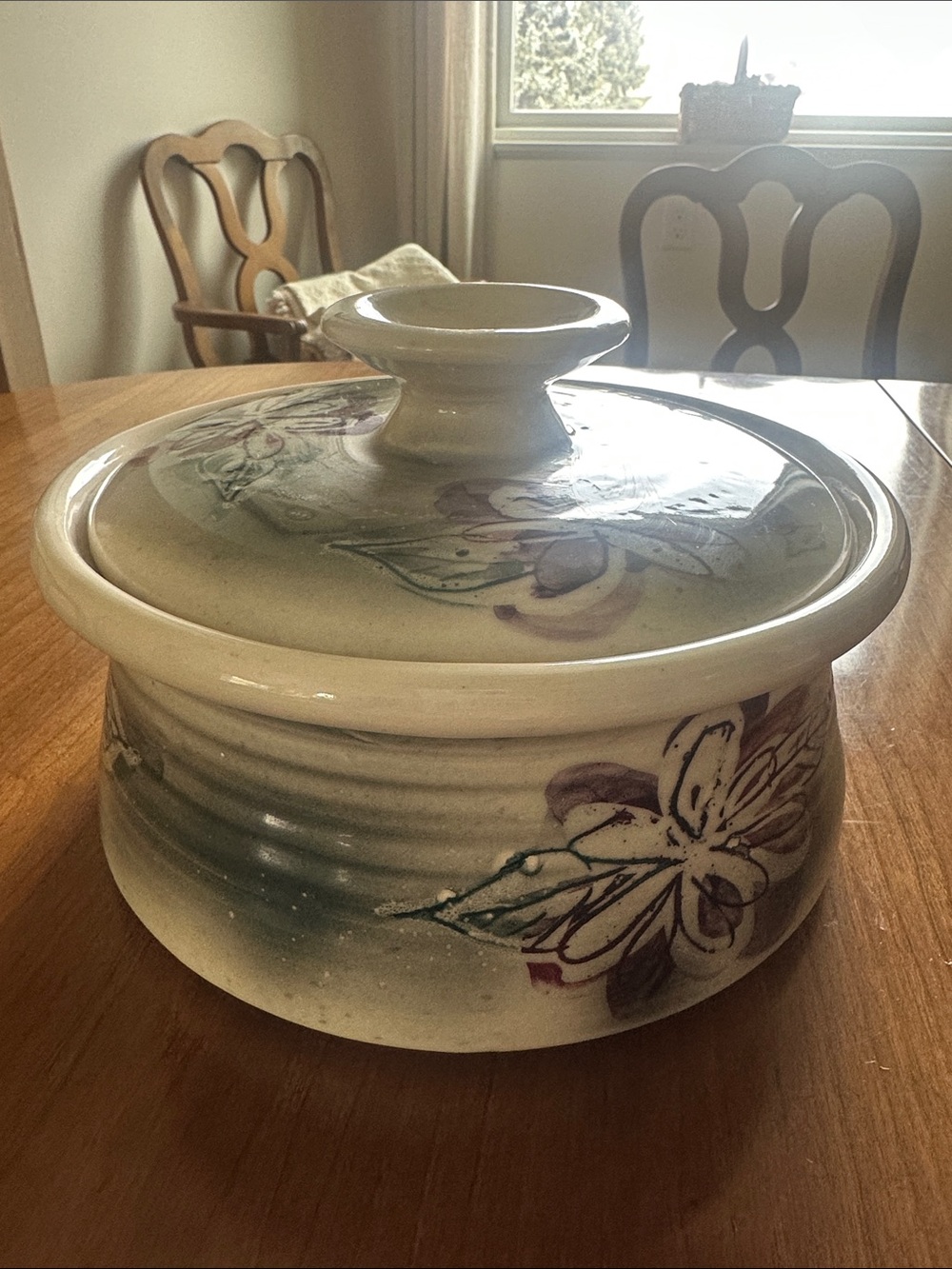 Vintage Nancy Meldahl Montana Studio Pottery Hand-Painted Lidded Casserole Dish